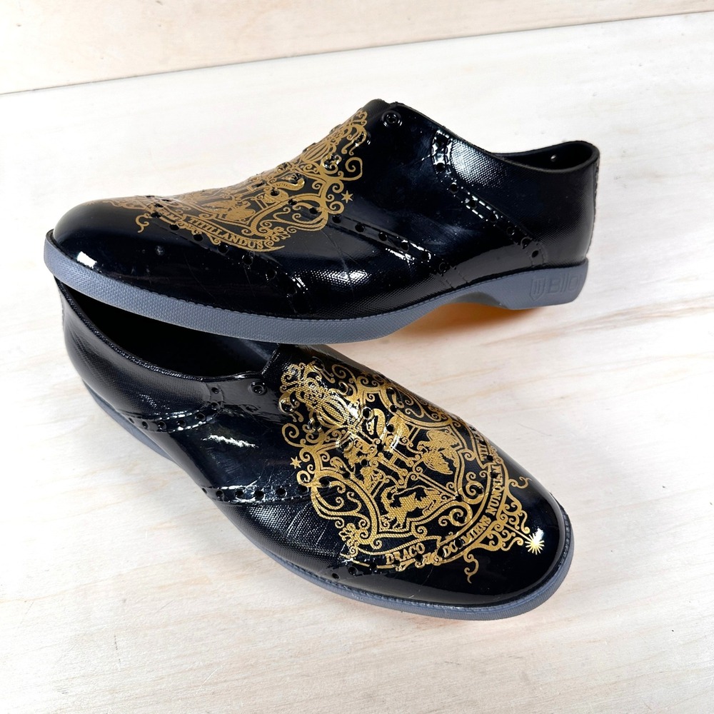 BiiON Harry Potter Hogwarts Oxford Shoes Black Gold Crest Mens 8 Womens 10